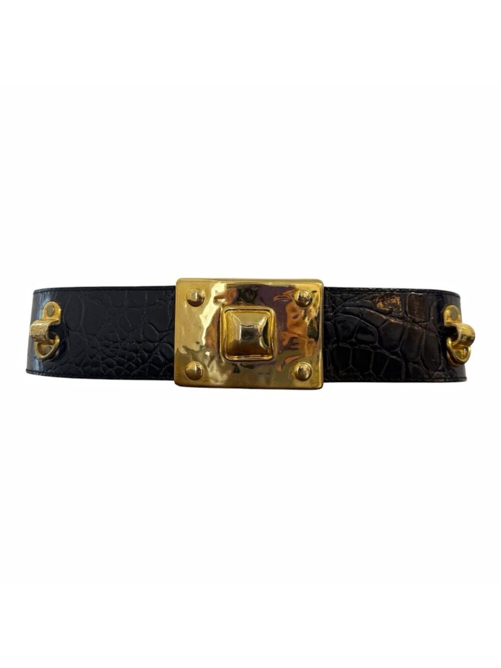 Streets Ahead Black Croc Wide Women's Waist Vintage Belt Gold Buckle M